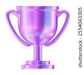 3d neon or holographic trophy cup. Stock vector illustration on isolated background.	
