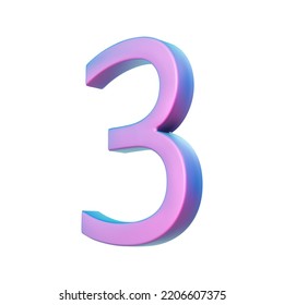 3d Neon Isometric Pink Number. Futuristic Neon Count Down Illustration, Digital Design For Web E-commerce Sales Promotion, Abstract Three 3 Symbol Typography. Vector Isolated On White Background.