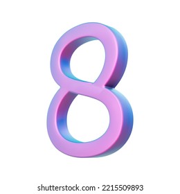 3d Neon Isometric Pink Number. Futuristic Neon Count Down Illustration, Digital Design For Web E-commerce Sales Promotion, Abstract Eight 8 Symbol Typography. Vector Isolated On White Background.