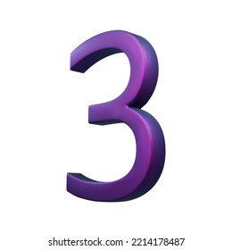 3d Neon Isometric Purple Number. Futuristic Neon Count Down Illustration, Digital Design For Web E-commerce Sales Promotion, Abstract Three 3 Symbol Typography. Vector Isolated On White Background.