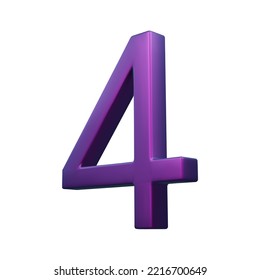 3d Neon Isometric Purple Number. Futuristic Neon Count Down Illustration, Digital Design For Web E-commerce Sales Promotion, Abstract Four 4 Symbol Typography. Vector Isolated On White Background.