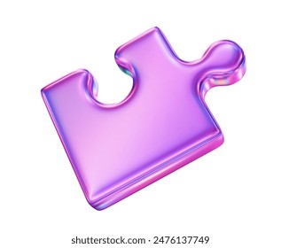 3d neon jigsaw puzzle piece. Stock vector illustration on isolated background.