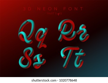 3D Neon Led Font. Liquid Matte Rounded Type. Neon Bubble Typeset with Painted Letters. Tube Hand-Drawn Lettering. Typography for Music Poster, Sale Banner, Advertising. Multicolor Ultraviolet Colors.