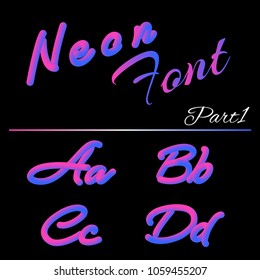 3D Neon Led Font. Liquid Matte Rounded Type. Tube Hand-Drawn Lettering.  Multicolor Ultraviolet Colors. 3D render of bubble font with glint.