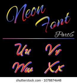 3D Neon Led Font. Liquid Matte Rounded Type. Tube Hand-Drawn Lettering. Multicolor Ultraviolet Colors. 3D render of bubble font with glint.