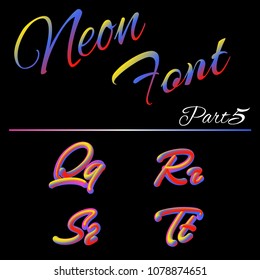 3D Neon Led Font. Liquid Matte Rounded Type. Tube Hand-Drawn Lettering. Multicolor Ultraviolet Colors. 3D render of bubble font with glint.