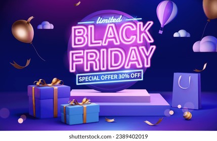 3D neon light Black Friday banner