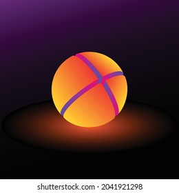 3.ª esfera de luz de neón dividida en cuatro partes. Una bola brillante. El brillo suave en el fondo. Perfecto para el tema tecnológico, el futurismo, el ciberespacio.