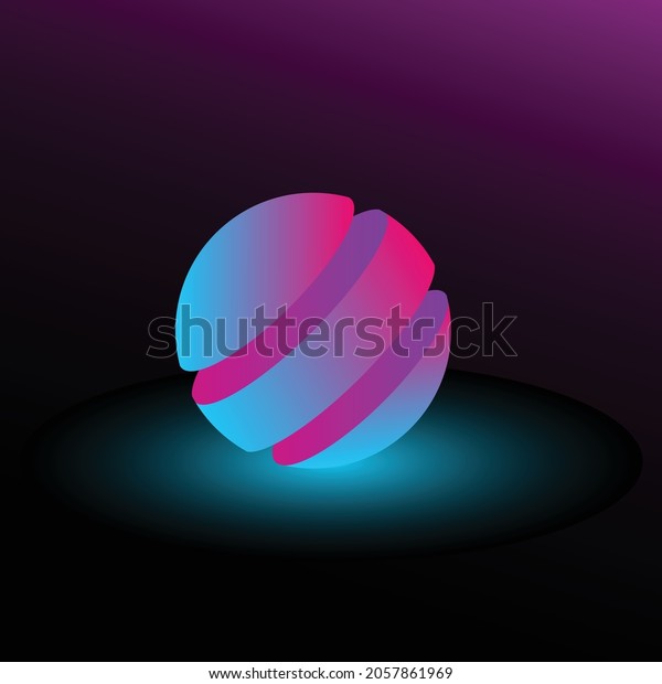 3d neon light sphere divided to three parts.\
Shining ball. Soft glow on the background. Perfect for technology\
theme, futurism, cyber.