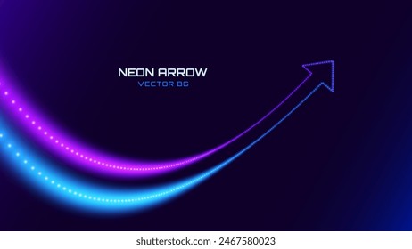 3D Neon Lights Arrow. Abstract Minimalist Business Start Up Growth Concept Background. Colorful Neon Lights In a Shape of Ascending Arrow. Profit and Investment Vector Illustration.