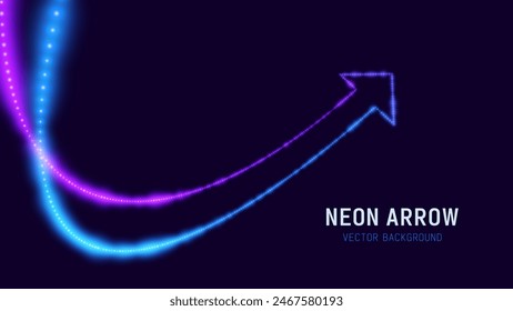 3D Neon Lights Arrow. Abstract Minimalist Business Start Up Growth Concept Background. Colorful Neon Lights In a Shape of Ascending Arrow. Profit and Investment Vector Illustration.