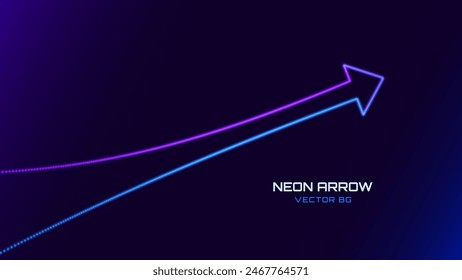 3D Neonlichtpfeil. Abstrakter minimalistischer Hintergrund des Wachstumskonzepts für Unternehmensgründungen. Bunte Neonlichter in Form eines aufsteigenden Pfeils. Profit and Investment Vektorillustration.