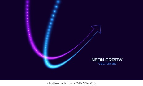 3D Neon Lights Arrow. Abstract Minimalist Business Start Up Growth Concept Background. Colorful Neon Lights In a Shape of Ascending Arrow. Profit and Investment Vector Illustration.