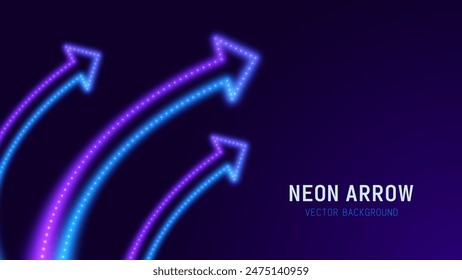 3D Neon Lights Arrow. Abstract Minimalist Business Start Up Growth Concept Background. Colorful Neon Lights In a Shape of Ascending Arrow. Profit and Investment Vector Illustration.