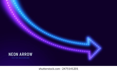 3D Neon Lights Arrow. Abstract Minimalist Business Start Up Growth Concept Background. Colorful Neon Lights In a Shape of Ascending Arrow. Profit and Investment Vector Illustration.