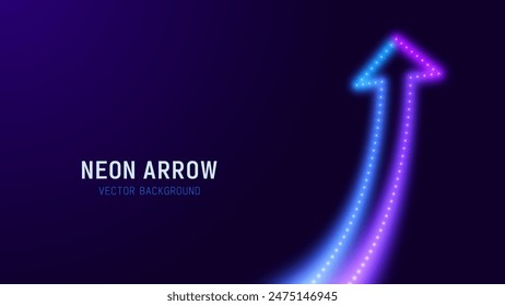 3D Neon Lights Arrow. Abstract Minimalist Business Start Up Growth Concept Background. Colorful Neon Lights In a Shape of Ascending Arrow. Profit and Investment Vector Illustration.