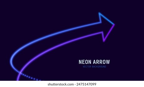 3D Neonlichtpfeil. Abstrakter minimalistischer Hintergrund des Wachstumskonzepts für Unternehmensgründungen. Bunte Neonlichter in Form eines aufsteigenden Pfeils. Profit and Investment Vektorillustration.