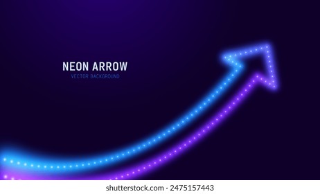 3D Neon Lights Arrow. Abstract Minimalist Business Start Up Growth Concept Background. Colorful Neon Lights In a Shape of Ascending Arrow. Profit and Investment Vector Illustration.