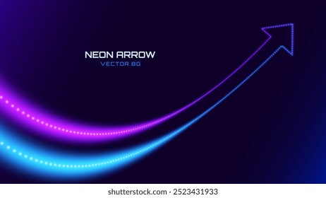 3D-Neonlicht-Pfeil. Abstraktes, minimalistisches Wachstumskonzept für Unternehmensgründungen. Bunte Neonlichter in Form eines aufsteigenden Pfeils. Gewinn- und Investitionsvektorgrafik.