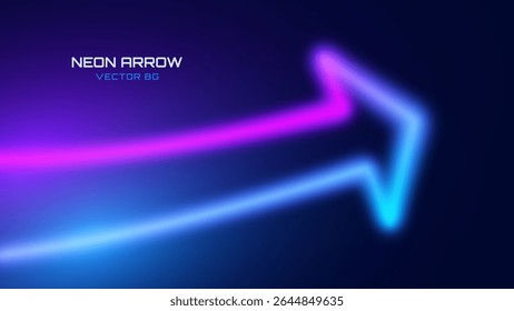 3D Neon Lights Arrow. Abstract Minimalist Business Start Up Growth Concept Background. Colorful Neon Lights In a Shape of Ascending Arrow. Profit and Investment Vector Illustration.