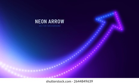 3D Neon Lights Arrow. Abstract Minimalist Business Start Up Growth Concept Background. Colorful Neon Lights In a Shape of Ascending Arrow. Profit and Investment Vector Illustration.