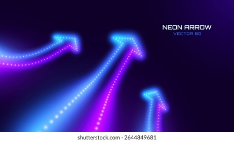 3D Neon Lights Arrow. Abstract Minimalist Business Start Up Growth Concept Background. Colorful Neon Lights In a Shape of Ascending Arrow. Profit and Investment Vector Illustration.