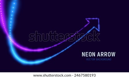 3D Neon Lights Arrow. Abstract Minimalist Business Start Up Growth Concept Background. Colorful Neon Lights In a Shape of Ascending Arrow. Profit and Investment Vector Illustration.