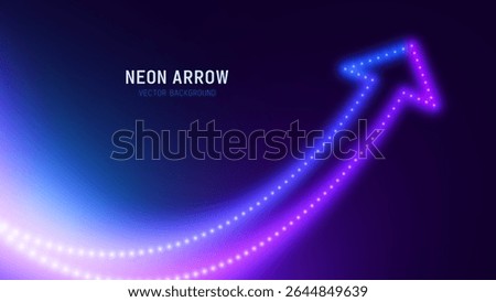 3D Neon Lights Arrow. Abstract Minimalist Business Start Up Growth Concept Background. Colorful Neon Lights In a Shape of Ascending Arrow. Profit and Investment Vector Illustration.