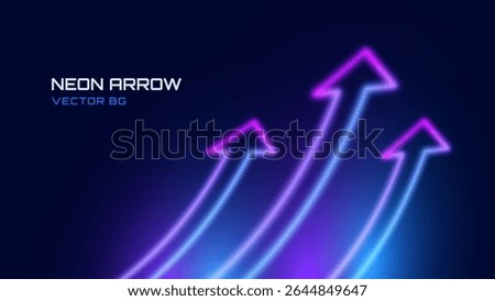 3D Neon Lights Arrow. Abstract Minimalist Business Start Up Growth Concept Background. Colorful Neon Lights In a Shape of Ascending Arrow. Profit and Investment Vector Illustration.