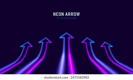 3D Neon Lights Five Arrows. Abstract Minimalist Business Start Up Growth Concept Background. Colorful Neon Lights In a Shape of Ascending Arrow. Profit and Investment Vector Illustration.