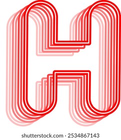 3D Neon Line Letter Alphabet Vector Element H