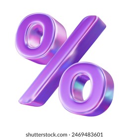 3d neon sign percent discount on isolated background. Voucher gift. Stock vector illustration.