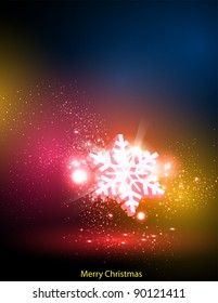 3D Neon Snowflake concept card, easy color editable