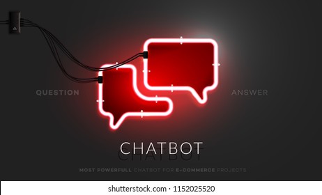 3d Neon Speach Bubble Sign. Realistic Vector Banner For Sicial Media Design Or Mobile App With Lighting Red Neon Tube On Black Background. Conceptual Vector Illustration.