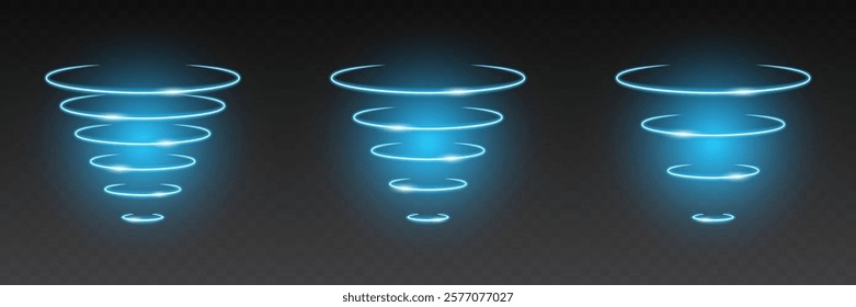 3D Neon Wi-Fi and Wireless Connection Icons. Glowing Blue Signal Effects for Wireless Networking. Wifi, sensor, radar, RFID and round circle waves wireless technology concept. 