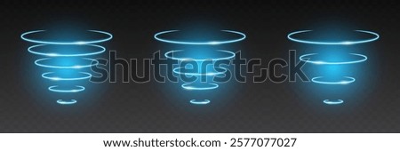 3D Neon Wi-Fi and Wireless Connection Icons. Glowing Blue Signal Effects for Wireless Networking. Wifi, sensor, radar, RFID and round circle waves wireless technology concept. 