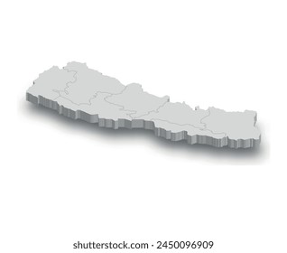 3d Nepal white map with regions isolated on white background