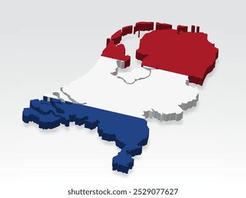 Mapa de los Países Bajos en 3D con bandera. Mapa tridimensional de Holanda con sombra. Bandera de los Países Bajos en el fondo blanco para su diseño, App, UI. Vector de valores. EPS10. 