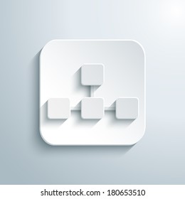 3D network icon. White app button with shadow. Eps10