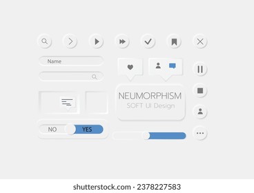 3D Neumorphic Soft UI Design. 3D Bottons.