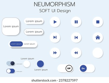 3D Neumorphic Soft UI Design. 3D Bottons.