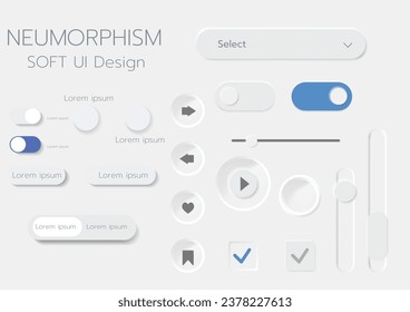 3D Neumorphic Soft UI Design. 3D Bottons.