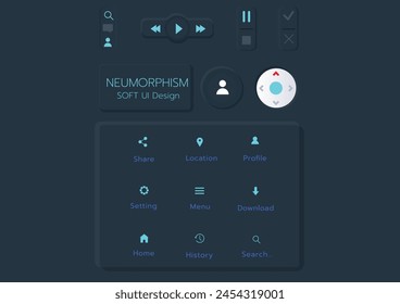 3D Neumorphic Soft UI Design. 3D Bottons.