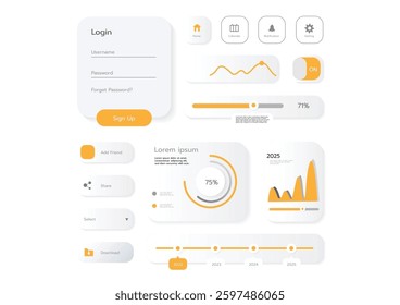 3D Neumorphic Soft UI Design. 3D Bottons.