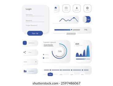 3D Neumorphic Soft UI Design. 3D Bottons.