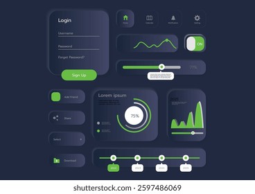 3D Neumorphic Soft UI Design. 3D Bottons.