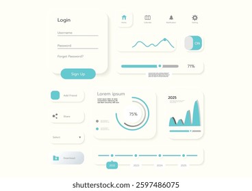 3D Neumorphic Soft UI Design. 3D Bottons.