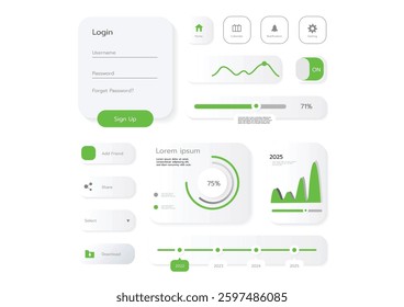 3D Neumorphic Soft UI Design. 3D Bottons.