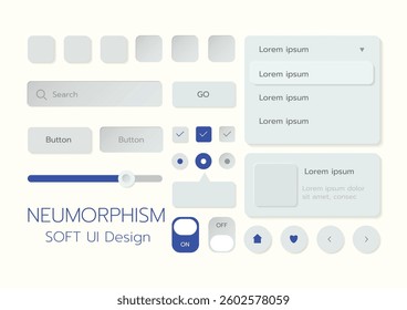 3D Neumorphic Soft UI Design. 3D Bottons.