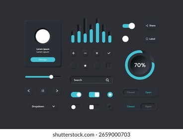Design de interface gráfica suave neumórfico 3D. Botões 3D.